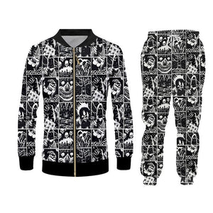 UJWI 3D Full Printed Black And White Comics Horror Hooded Jacket Pants Men's Custom Street Winter Suit Big Size Fashion Clothing