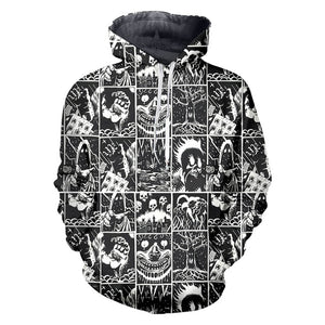 UJWI 3D Full Printed Black And White Comics Horror Hooded Jacket Pants Men's Custom Street Winter Suit Big Size Fashion Clothing