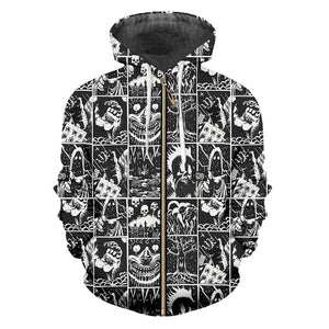 UJWI 3D Full Printed Black And White Comics Horror Hooded Jacket Pants Men's Custom Street Winter Suit Big Size Fashion Clothing