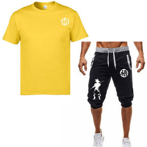 2019 new summer Dragon Ball Z Goku print 2 T-shirt + shorts O-neck short-sleeved T-shirt men's shirt casual brand clothing