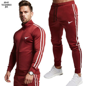 Men Tracksuit Cotton 2019 Gyms Suit Sportswear Two Piece Sets All Fleece Thick hoodie Trousers High Street Jackets Sets Clothing