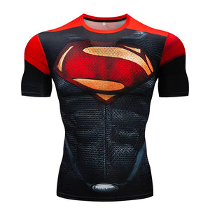 Men's T-Shirt Gyms Fitness Slim Tops 3D Super Hero Superman Compression Shirt Fitness T-Shirt Summer stretch Round neck clothing