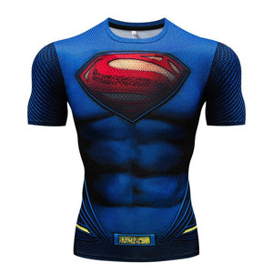 Men's T-Shirt Gyms Fitness Slim Tops 3D Super Hero Superman Compression Shirt Fitness T-Shirt Summer stretch Round neck clothing